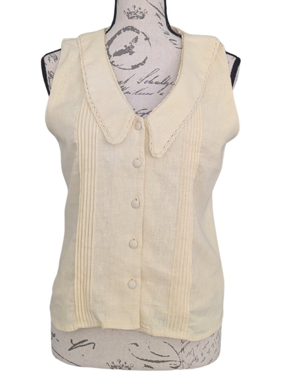 Joie Yellow Linen Blend Vest Top Lace Trim Pointed Collar S NWT - Picture 2 of 11